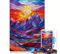 Puzzle de 1000 pièces Coucher de Soleil sur la Montagne avec vitrail pour Adultes, Jeu Intelligent Anti-Stress, Motif à Assembler, Surprise de Noël 50x75cm