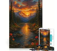 Puzzle de 1000 pièces Coucher de Soleil sur la Montagne et la rivière pour Adolescents, Wise Think Toy, Objet de Collection Artistique, Calme et Amusant (50x75cm)