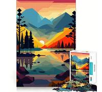 Puzzle de 1000 pièces Coucher de Soleil sur la Montagne et Le lac pour Adolescents, Jouet de logique Fine, Passe-Temps Calme, Collection d'œuvres d'art aux Bords Nets 38x26cm