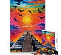 Puzzle de 1000 pièces Coucher de Soleil sur la Pyramide de Chichén Itzá pour Adultes Exercice cognitif,évasion reposante,sans Bords Rugueux, (38x26cm)