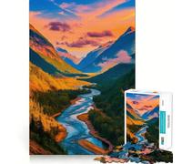 Puzzle de 1000 pièces Coucher de Soleil sur la rivière et la Montagne pour Adultes, idéal pour se détendre et s'exercer (50x75cm) Un Cadeau raffiné à Assembler