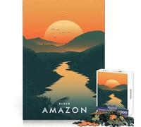Puzzle de 1000 pièces Coucher de Soleil sur Le fleuve Amazone pour Adolescents Exercice de raisonnement, activité relaxante, Bords de qualité supérieure, Cadeau de Noël élégant (38x26cm)
