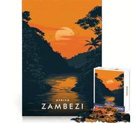 Puzzle de 1000 pièces Coucher de Soleil sur Le fleuve Zambèze pour Adolescents Un Passe-Temps Relaxant et Stimulant la mémoire, aux Bords Nets, Un Cadeau Unique (50x75cm)