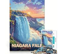 Puzzle de 1000 pièces Coucher de Soleil sur Les Chutes du Niagara pour Adultes Un Jeu d'entraînement cérébral Anti-Stress, idéal pour Les fêtes (38x52cm)