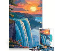 Puzzle de 1000 pièces Coucher de Soleil sur Les Chutes du Niagara pour Adultes Un Jeu d'entraînement cérébral Anti-Stress, idéal pour Les fêtes (38x52cm)