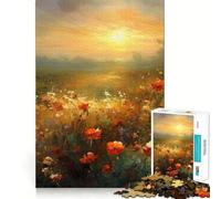 Puzzle de 1000 pièces Coucher de Soleil sur Les Coquelicots pour Adolescents, Jeu de logique et de Train, décoration Murale légère et relaxante aux découpes Lisses (50x75cm)