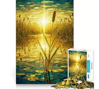 Puzzle de 1000 pièces Coucher de Soleil sur Les Marais en vitrail pour Adultes, Jeu de logique Pure, Anti-Stress, découpe Nette, Article Vœux du Père Noël 50x75cm