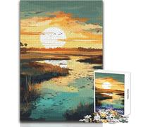 Puzzle de 1000 pièces Coucher de Soleil sur Les Marais pour Adolescents:Un Jeu éducatif et Stimulant pour la Concentration, Une idée Cadeau Originale et touchante Dimensions:38x26 cm