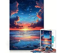 Puzzle de 1000 pièces Coucher de Soleil sur l'océan avec Ciel étoilé pour Adultes, Jeu Intelligent et Amusant à Assembler Ensemble, Cadeau de Saison (50x75cm)