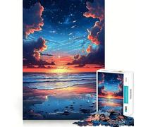 Puzzle de 1000 pièces Coucher de Soleil sur l'océan avec Ciel étoilé pour Adultes, renforce Les Liens familiaux, Bords Nets, Cadeau d'anniversaire (38x26cm)