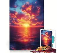 Puzzle de 1000 pièces Coucher de Soleil sur l'océan avec Nuages flamboyants, Jeu d'éveil et de Relaxation, découpe de précision, pièce de Collection (50x75cm)