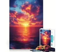 Puzzle de 1000 pièces Coucher de Soleil sur l'océan avec Nuages flamboyants pour Adolescents, Jeu Intelligent à Partager en Famille, Motif à Assembler, Cadeau du Père Noël (38x26cm)