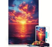 Puzzle de 1000 pièces Coucher de Soleil sur l'océan avec Nuages flamboyants pour Adultes, idéal pour renforcer la mémoire, activité à Domicile, Bords Nets, Cadeau Festif (38x52cm)