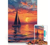 Puzzle de 1000 pièces Coucher de Soleil sur l'océan avec Un Yacht (50x75cm) Un Jeu de mémoire Amusant et sans bavures,idéal pour Les Moments de détente Surface Lisse et sans bavures