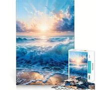 Puzzle de 1000 pièces Coucher de Soleil sur l'océan et Les Vagues pour Adolescents Puzzle Relaxant et Lumineux Cadeau Exquis (38x52cm)