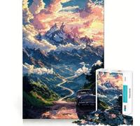 Puzzle de 1000 pièces Coucher de Soleil sur Route de Montagne pour Adolescents Jeu intellectuel, Moments de Partage, découpe de qualité, Cadeau mémorable (50x75cm)