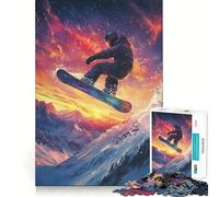 Puzzle de 1000 pièces Coucher de Soleil sur Snowboard pour Adultes, Jeu de réflexion et de renforcement des Liens familiaux, découpe de précision, Cadeau créatif (38x52cm)