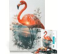 Puzzle de 1000 pièces Coucher de Soleil sur Un Flamant Rose pour Adultes, idéal pour développer sa mémoire, se détendre et s'amuser Cadeau de Noël (50x75cm)
