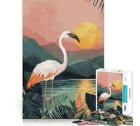 Puzzle de 1000 pièces Coucher de Soleil sur Un Flamant Rose pour Adultes, Puzzle Relaxant et apaisant, Image à Assembler, Cadeau de Noël (50x75cm)