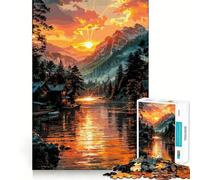 Puzzle de 1000 pièces Coucher de Soleil sur Un lac de Montagne pour Adultes, Jeu Mental apaisant et divertissant, découpe de qualité supérieure, Cadeau d'anniversaire 38x52cm