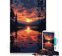 Puzzle de 1000 pièces Coucher de Soleil sur Un lac et Une forêt pour Adolescents, idéal pour stimuler la mémoire, se détendre et Offrir Un Joli Cadeau 38x26cm
