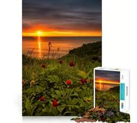 Puzzle de 1000 pièces Coucher de Soleil sur Un lac, mer et Bateau pour Adolescents Jeu de logique et de réflexion, Divertissement paisible, Bords Lisses, Cadeau créatif 38x26cm