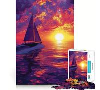 Puzzle de 1000 pièces Coucher de Soleil sur Un voilier pour Adolescents, Jeu de logique Solide, Moments en Famille, Bords Nets, Surprise chaleureuse (38x26cm)