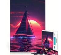 Puzzle de 1000 pièces Coucher de Soleil sur Un voilier pour Adolescents Jeu de réflexion et de création Collective Découpe Nette et précise Objet de Collection (38x26cm)