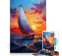 Puzzle de 1000 pièces Coucher de Soleil sur Un voilier pour Adolescents Jeu de réflexion et de création Collective Découpe Nette et précise Pièce de Collection (50x75cm)