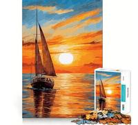 Puzzle de 1000 pièces Coucher de Soleil sur Un voilier pour Adultes et Adolescents, Jeu intellectuel, à Partager à la Maison, qualité et découpe Classiques (38x52cm)