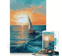 Puzzle de 1000 pièces Coucher de Soleil sur Un voilier pour Adultes, idéal pour renforcer la mémoire, Jouer en Groupe, Cadeau élégant aux Bords Nets (50x75cm)