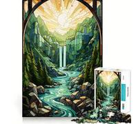 Puzzle de 1000 pièces Coucher de Soleil sur Une Cascade Activité ludique et stimulante pour renforcer Les Liens familiaux Emboîtement Parfait sans espaces (38x26cm)