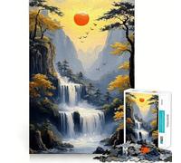 Puzzle de 1000 pièces Coucher de Soleil sur Une Cascade pour Adolescents,Jeu de mémoire,Verrouillage sécurisé,sans pièces détachées,idéal pour Les Voyages, pour Les Cerveaux (38x52cm)