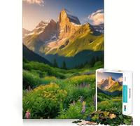 Puzzle de 1000 pièces Coucher de Soleil sur Une Prairie de Montagne pour Adultes, Jeu de réflexion et de Concentration, Jeu Silencieux et Amusant, Motif Vœux du Père Noël (38x26cm)