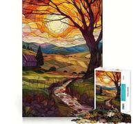 Puzzle de 1000 pièces Coucher de Soleil sur vitrail avec des Adolescents, Un Jeu de logique Solide et Amusant aux Bords Transparents, Une pièce de Collection Artistique 50x75cm