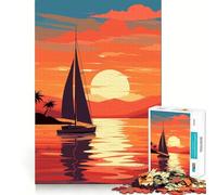 Puzzle de 1000 pièces Coucher de Soleil sur voilier pour Adolescents améliore la mémoire, se détend, Bords précis, Cadeau élégant (38x52cm)