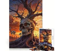 Puzzle de 1000 pièces Coucher de Soleil surréaliste, Arbre et crâne pour Adolescents, Jeu de logique Pure, décoration Murale Calme et épurée 50x75cm