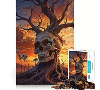 Puzzle de 1000 pièces Coucher de Soleil surréaliste, Arbre et crâne pour Adolescents, Jeu de logique Pure, décoration Murale Calme et épurée 50x75cm