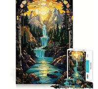 Puzzle de 1000 pièces Coucher de Soleil surréaliste avec Cascade pour Adolescents, Jouet cognitif, Loisir Doux, Assemblage de Motifs, œuvre d'art 50x75cm