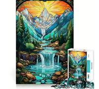 Puzzle de 1000 pièces Coucher de Soleil surréaliste avec Cascade pour Adolescents, Jouet Pure Logic, décoration Murale Calme et épurée 50x75cm