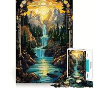 Puzzle de 1000 pièces Coucher de Soleil surréaliste avec Cascade pour Adolescents, Jouet Pure Logic, décoration Murale Calme et épurée 38x52cm