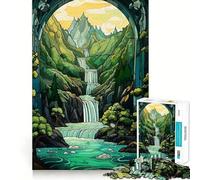 Puzzle de 1000 pièces Coucher de Soleil surréaliste avec Cascade pour Adultes, Un Jeu de logique Pure, Un Cadeau paisible et touchant 50x75cm