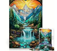 Puzzle de 1000 pièces Coucher de Soleil surréaliste et Cascade pour Adultes, défi cérébral, Objet de Collection Artistique et épuré 38x26cm