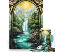Puzzle de 1000 pièces Coucher de Soleil surréaliste et Cascade pour Adultes, Jeu de logique mentale, Divertissement paisible, découpe Ferme, Cadeau précieux 50x75cm
