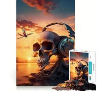 Puzzle de 1000 pièces Coucher de Soleil surréaliste, Musique, crâne, Adolescents, Jeu de réflexion en Groupe, découpe de précision, Cadeau de Festival 38x52cm