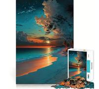 Puzzle de 1000 pièces Coucher de Soleil Turquoise sur la Plage pour Adolescents Un Puzzle Amusant et Relaxant pour développer sa mémoire et créer Une Belle Surprise 50x75cm