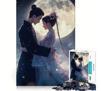 Puzzle de 1000 pièces « Couple d'anime au Clair de Lune »,Jeu de réflexion,Assemblage Stable,pièces Qui ne bougent Pas,Passe-Temps agréable pour Les Longs Week-Ends (38x52cm)