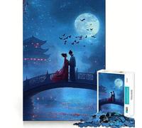 Puzzle de 1000 pièces « Couple d'anime au Clair de Lune » pour Adolescents Jeux et Souvenirs Amusants,Assemblage précis sans espaces,activité familiale idéale pour Les soirées (38x26cm)