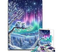 Puzzle de 1000 pièces - Couple de Chouettes harfangs des neiges sous Une Aurore boréale - Jeu éducatif pour Les Enfants de 14 Ans et Plus - 38x26cm