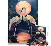 Puzzle de 1000 pièces Couple de cigognes sous la Lune Rose pour Adolescents, Jeu de logique et de Loisirs, Bords Fins, Cadeau Original 38x52cm